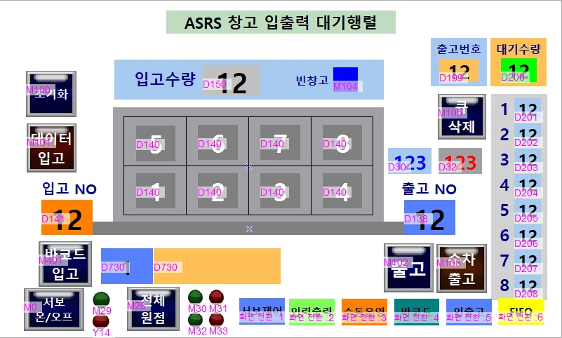 ASRS 자동창고 바코드 기반 입출고 HMI 화면