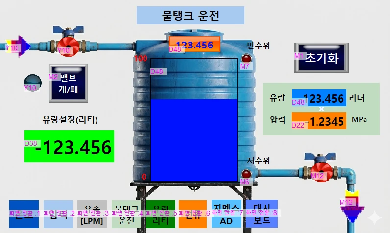 물탱크 운전 HMI 화면
